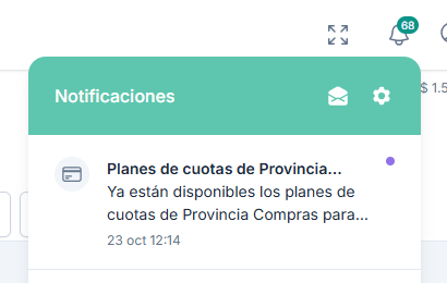 Notificación Planes de cuotas de Provincia Compras en la campana