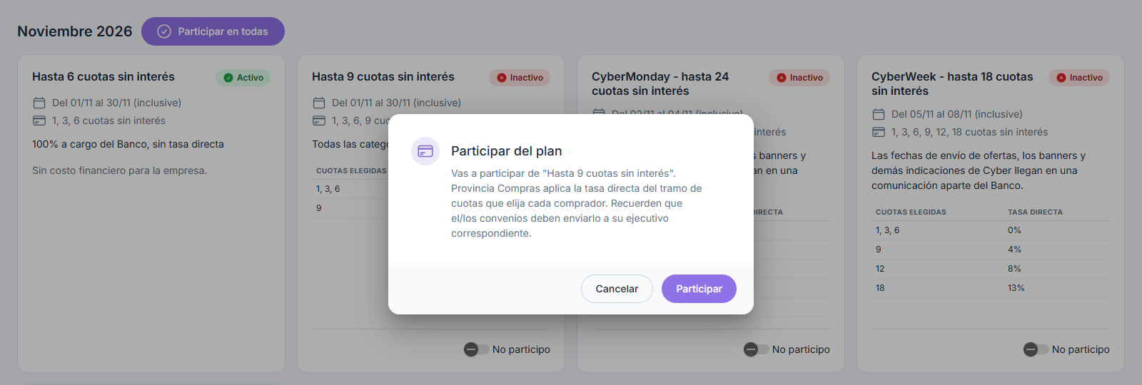 Confirmación Participar del plan