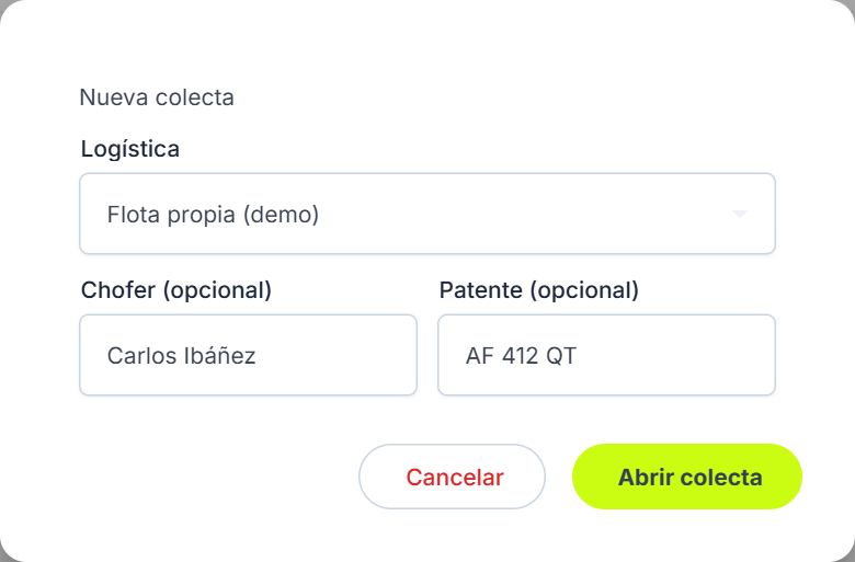 Nueva colecta: logística, chofer y patente