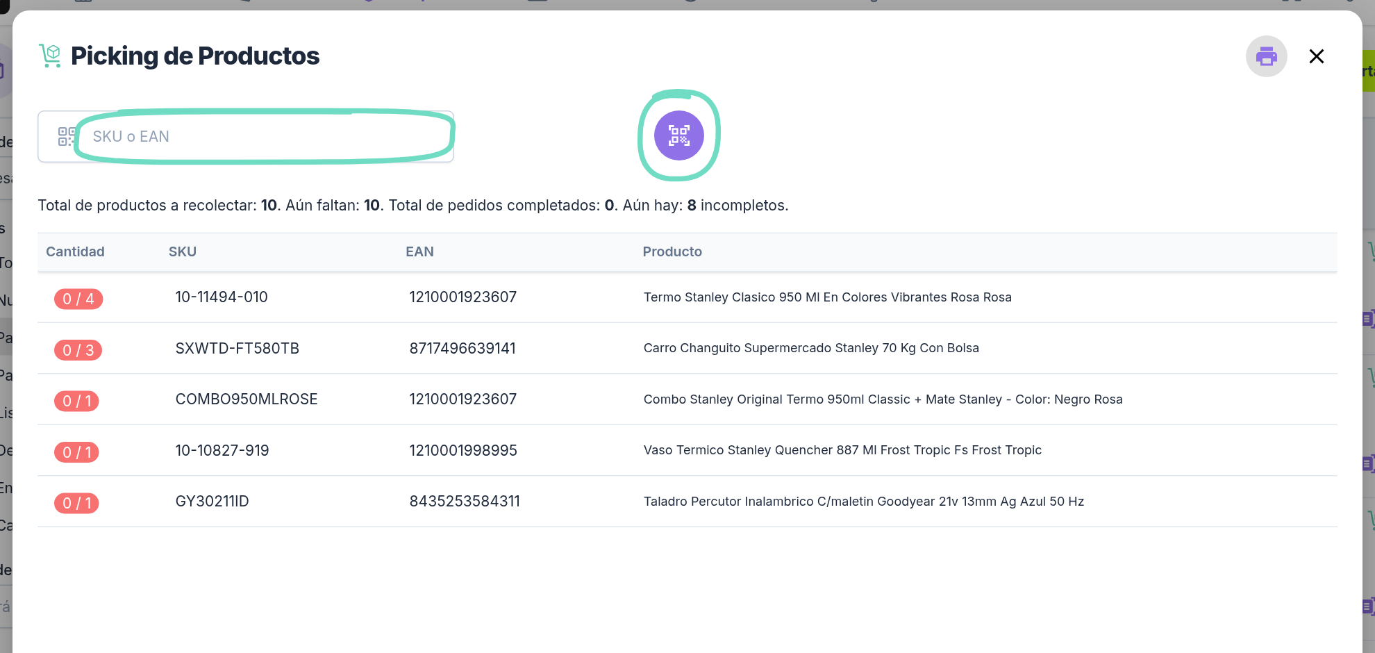 En la computadora: lista de productos a recolectar
