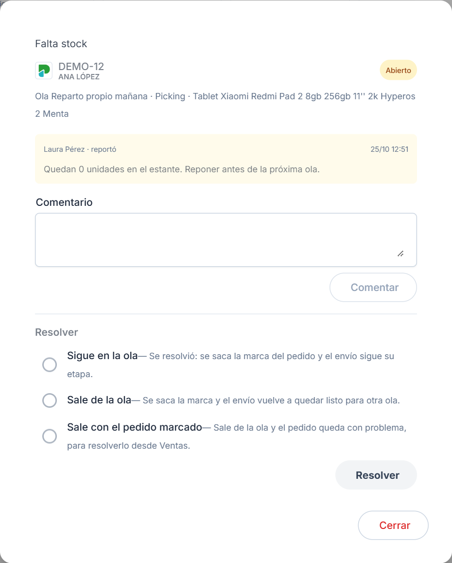 Problema de falta de stock con las opciones para resolverlo