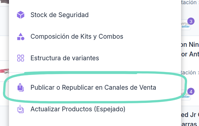 Operaciones Masivas de Productos con la opción Publicar o Republicar en Canales de Venta