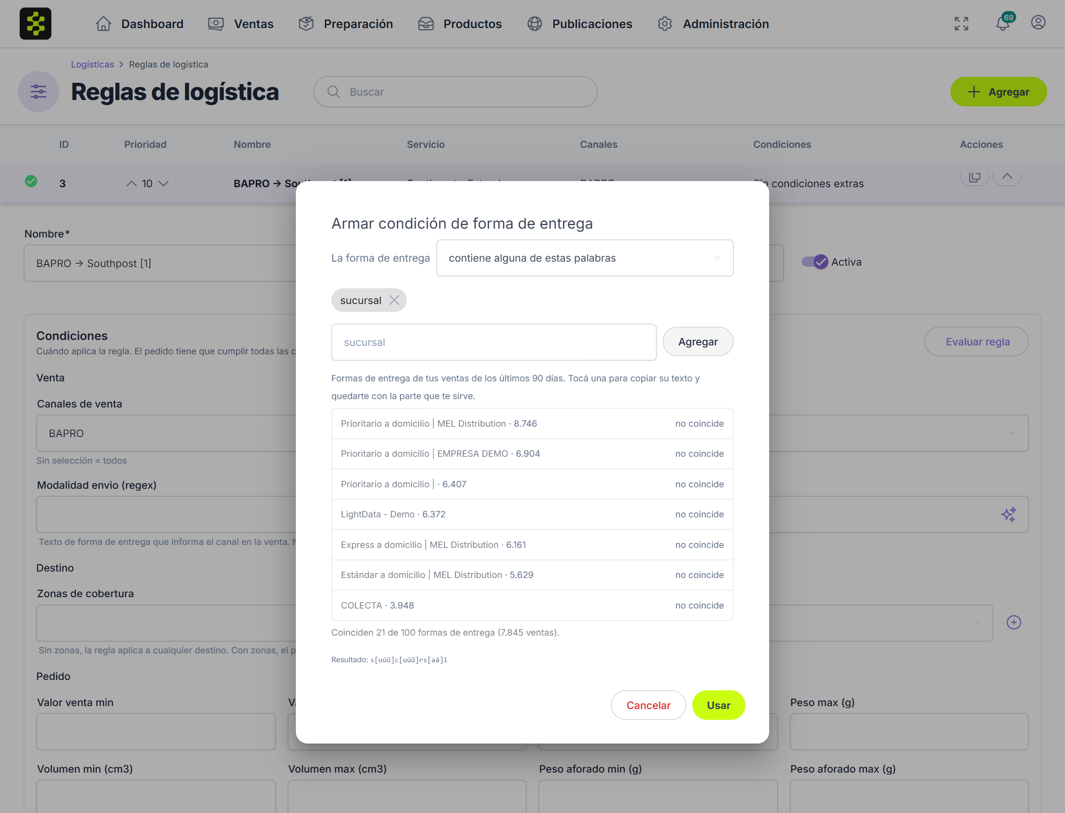 Armador de la condición de forma de entrega con la palabra sucursal