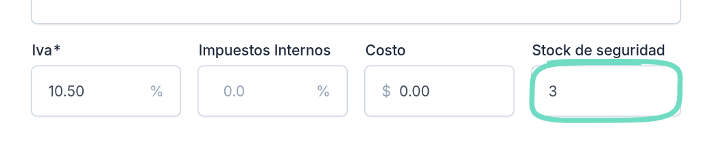 Campo Stock de seguridad en la ficha de un producto sin variantes