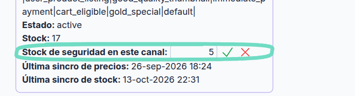Edición del stock de seguridad de un SKU en un canal